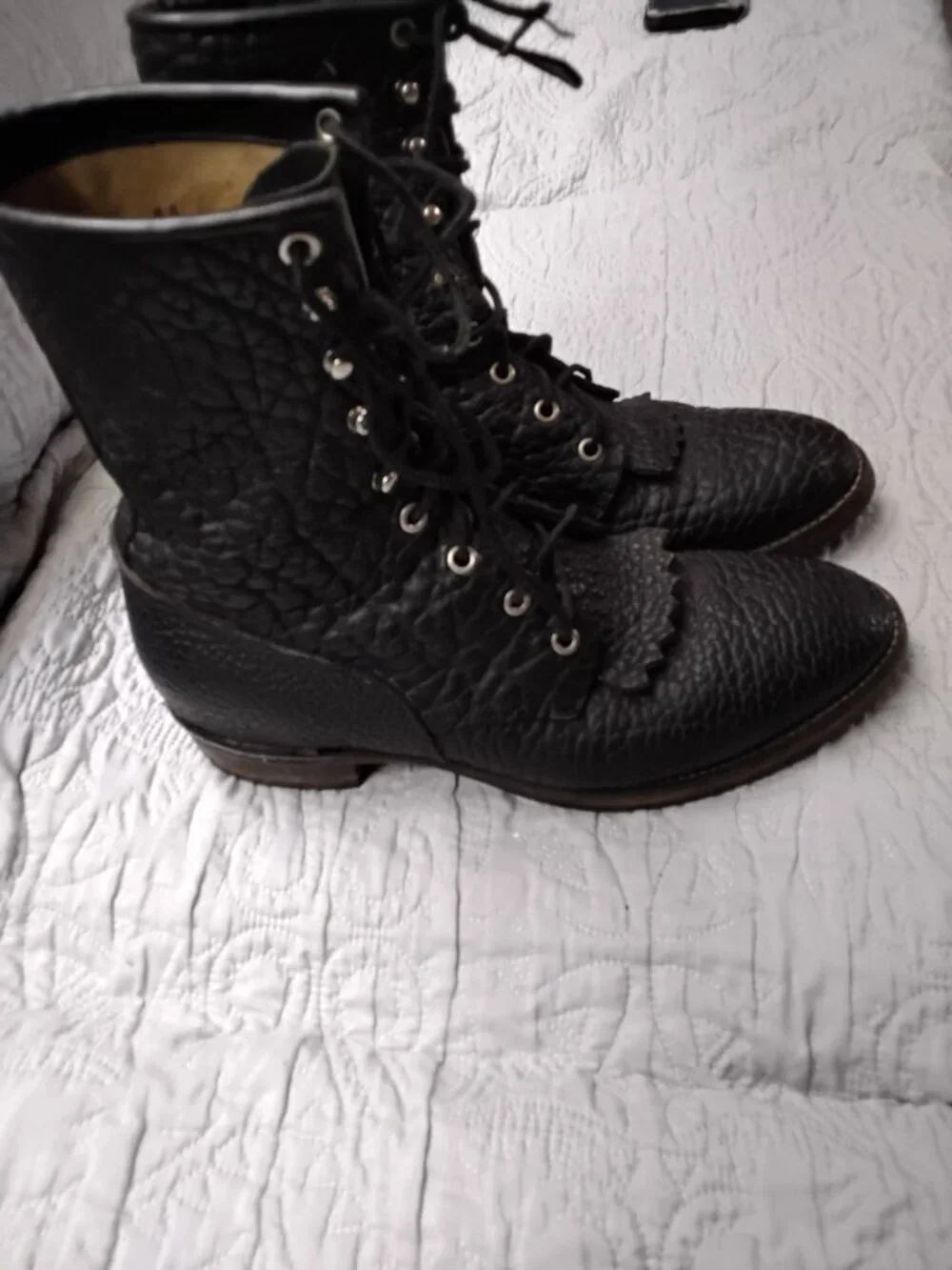 Justin Western 522 Roper Boots Pebbled Bullhide Leather Size 8.5D Lace Up USA